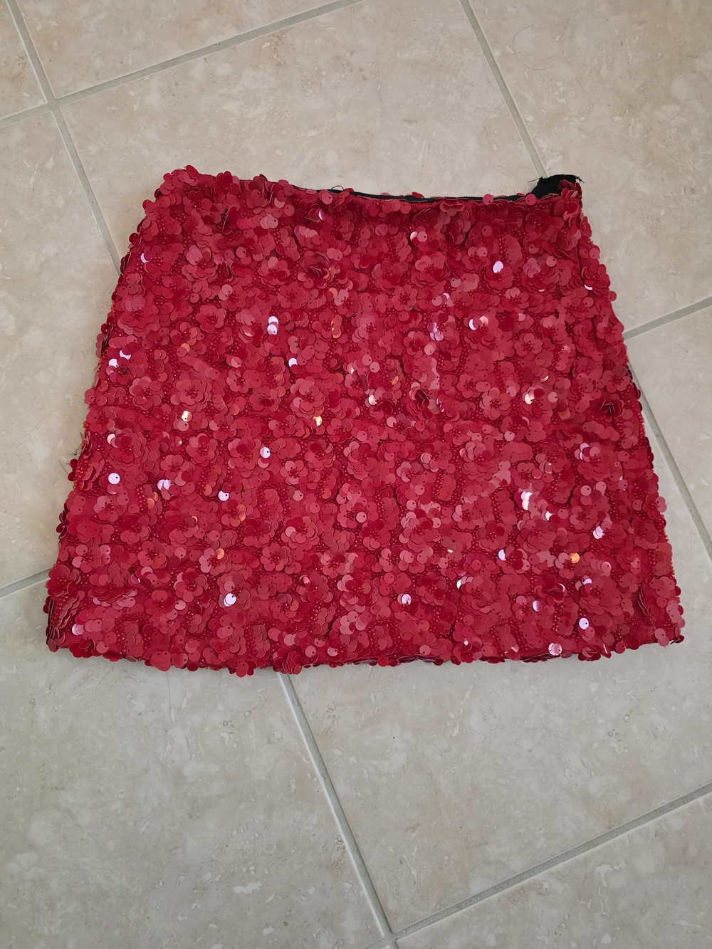 Zara Red Sequin & Beaded Mini Skirt XS